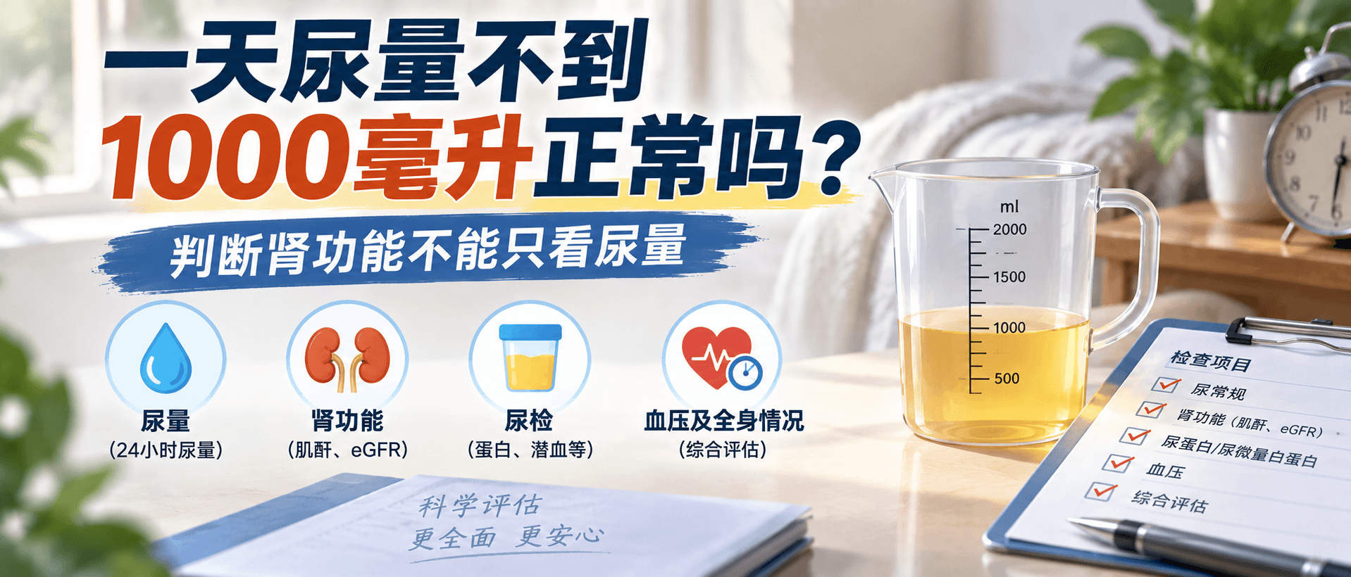一天尿量不到1000毫升正常吗？判断肾功能不能只看尿量
