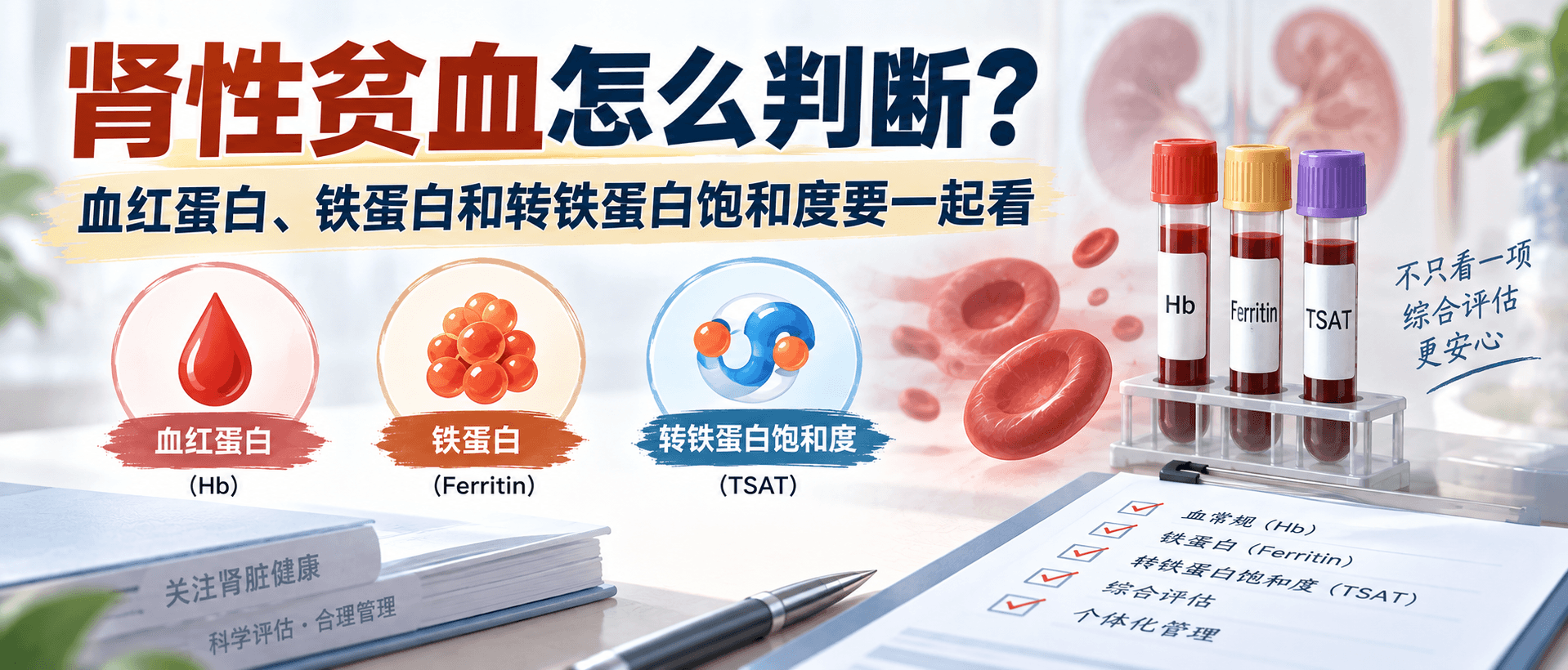 肾性贫血怎么判断？血红蛋白、铁蛋白和转铁蛋白饱和度要一起看