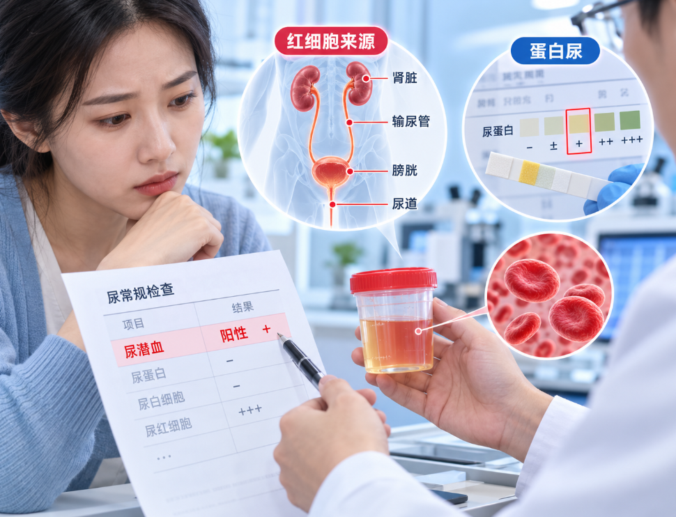 尿潜血阳性怎么办？从红细胞来源到伴随蛋白尿一步步分清原因