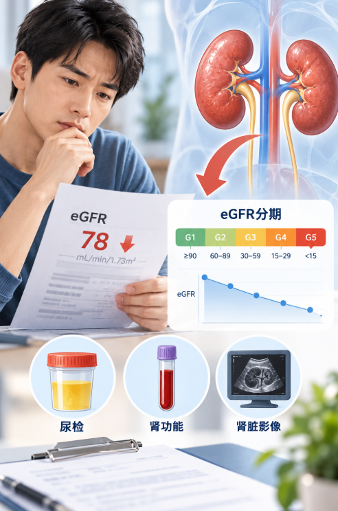 eGFR低于90｜重点解读eGFR分期、变化趋势和复查确认，并说明就医注意事项