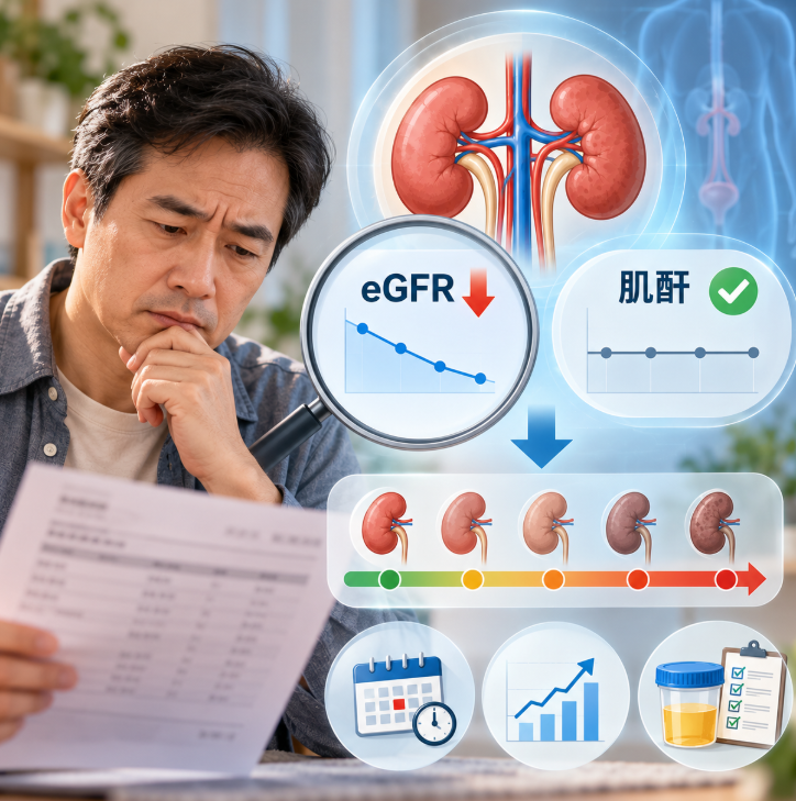 eGFR低但肌酐正常：围绕eGFR分期、变化趋势和复查确认逐项说明