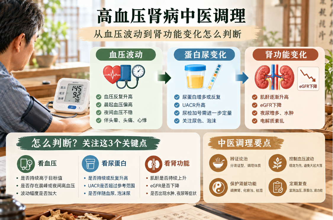 高血压肾病中医调理：从血压波动到肾功能变化怎么判断