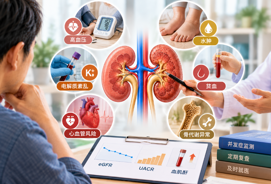 慢性肾病并发症怎么早发现？肾功能下降后重点看什么、何时就医